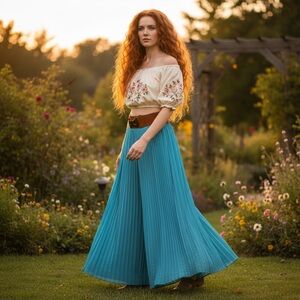 Koko Jeans Blue Pleated Bohemian Pleated Palazzo Pants Size S